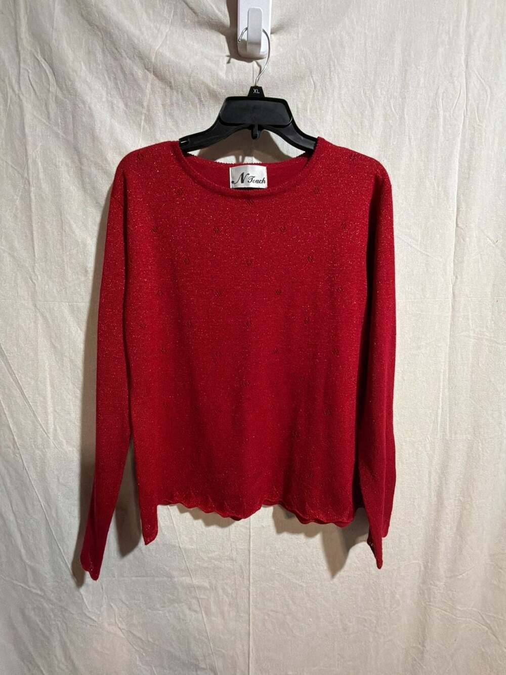 N Touch Red Metallic Shimmer Long Sleeve Crewneck Sweater XL
